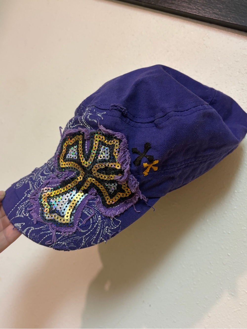 Purple Sequin Cross Cadet Hat - Women's Fashion Cap